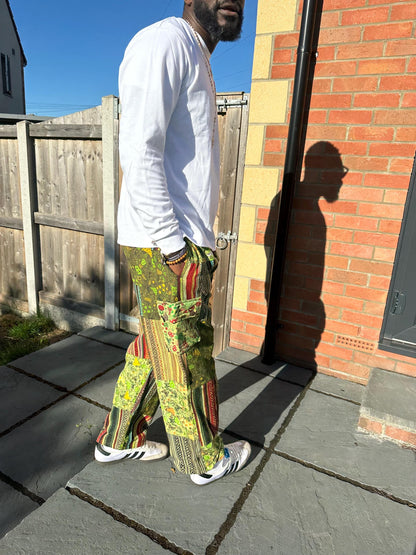 Handmade Patchwork Cotton Cargo Pants | Boho Hippie Festival Trousers