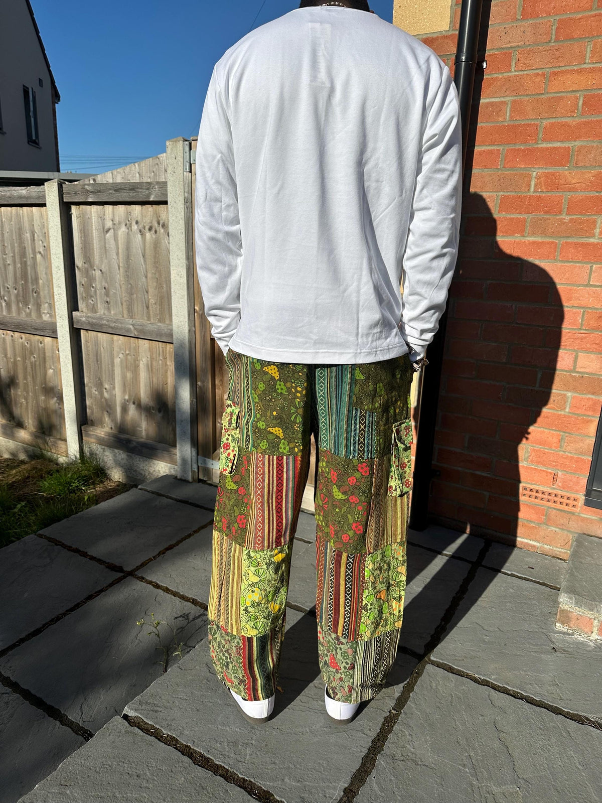 Handmade Patchwork Cotton Cargo Pants | Boho Hippie Festival Trousers