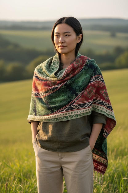 Vegan Cashmelion Blanket Scarf | Oversized Boho Shawl with Tassels