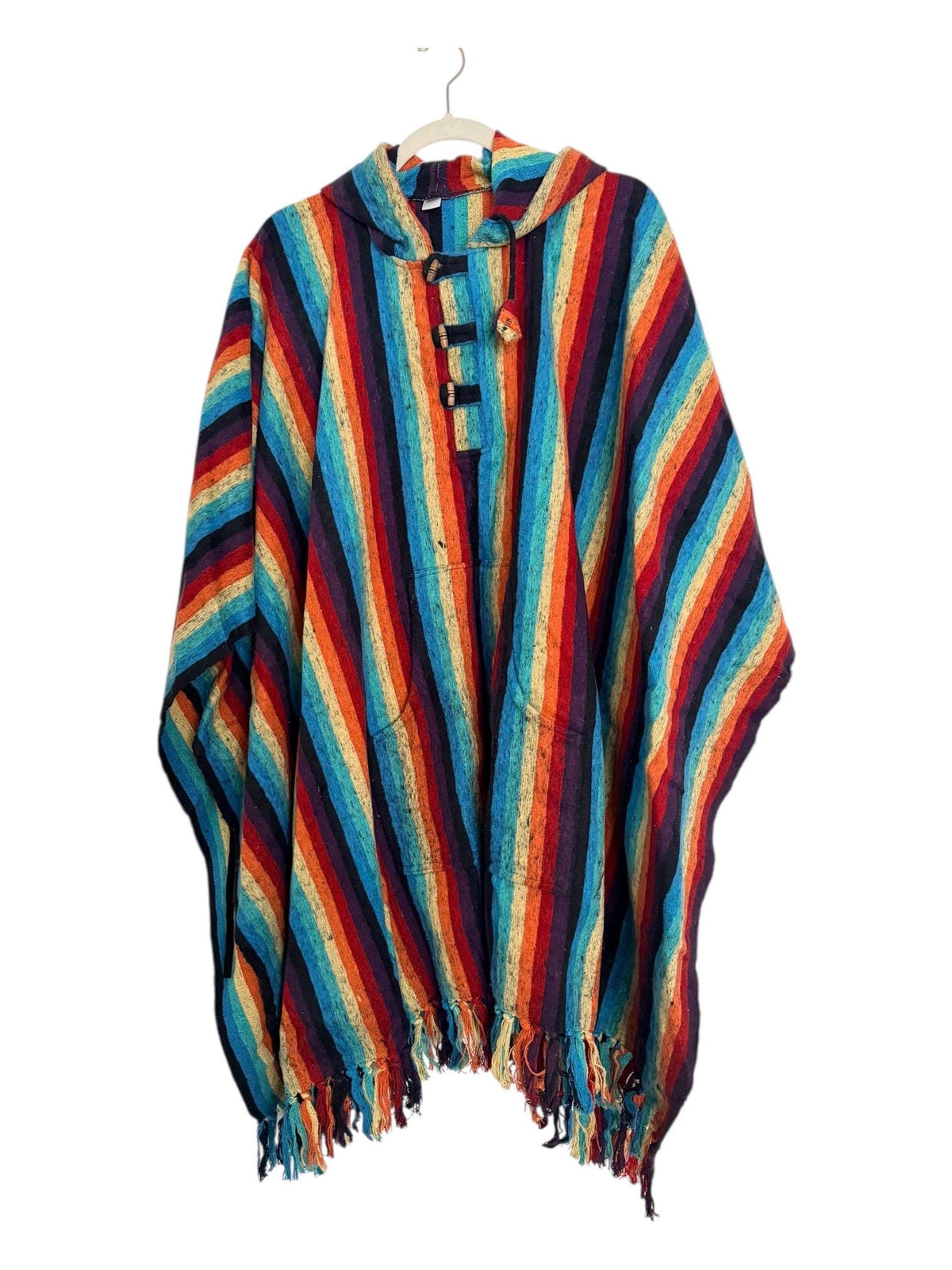 Handmade Gheri Cotton Boho Poncho | Hooded Festival Wear