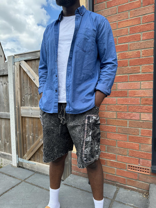 Boho Mushroom Shorts | Handmade Nepal Organic Cotton Shorts | Unisex Festival Shorts | Hippie Cargo Shorts | Psychedelic Clothing