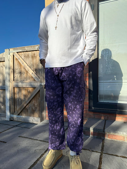 Boho Celestial Trousers | Handmade Nepal Organic Cotton Pants | Unisex Festival Trousers | Sun Moon Star Pants | Hippie Clothing