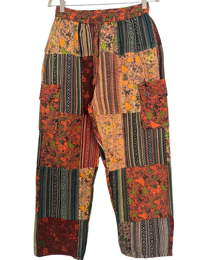 Handmade Patchwork Cotton Cargo Pants | Boho Hippie Festival Trousers