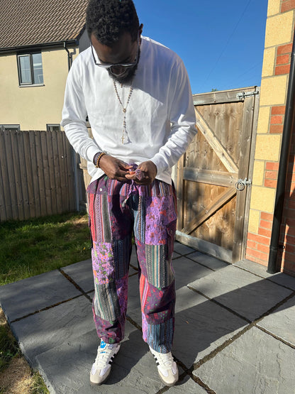 Handmade Patchwork Cotton Cargo Pants | Boho Hippie Festival Trousers
