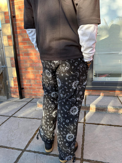 Boho Celestial Trousers | Handmade Nepal Organic Cotton Pants | Unisex Festival Trousers | Sun Moon Star Pants | Hippie Clothing