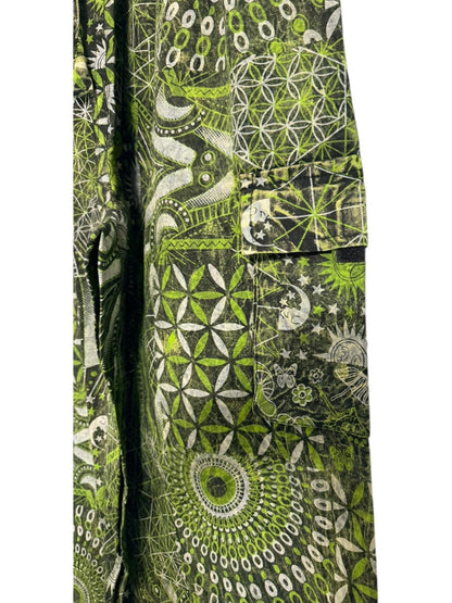 Geometric Cotton Cargo Pants | Handmade Nepal Boho Trousers