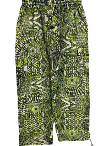 Geometric Cotton Cargo Pants | Handmade Nepal Boho Trousers