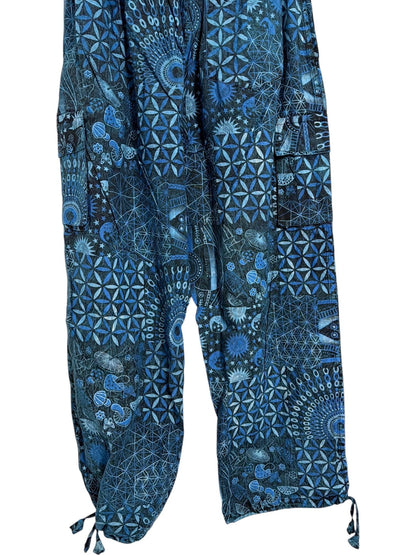Geometric Cotton Cargo Pants | Handmade Nepal Boho Trousers