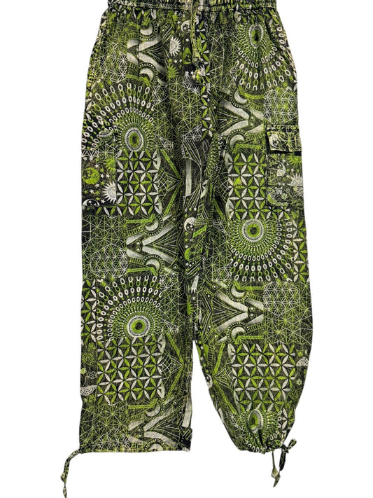 Geometric Cotton Cargo Pants | Handmade Nepal Boho Trousers
