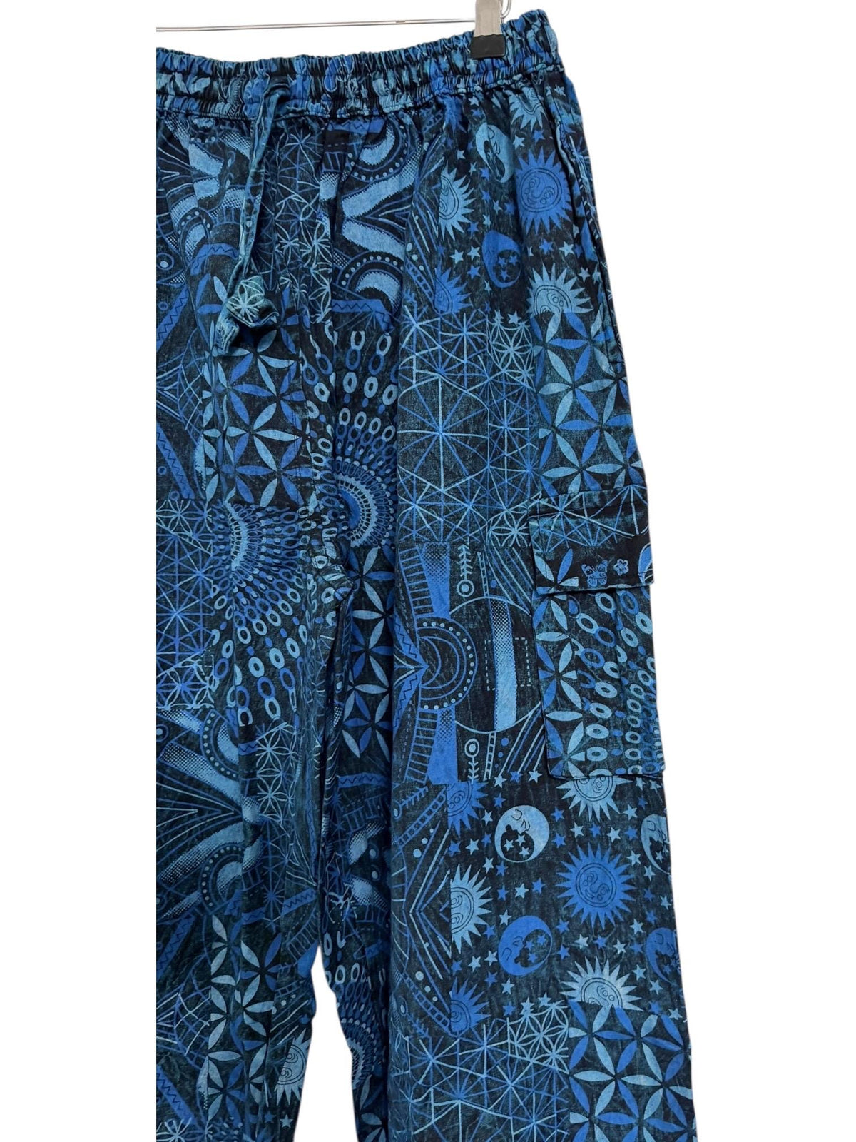 Geometric Cotton Cargo Pants | Handmade Nepal Boho Trousers