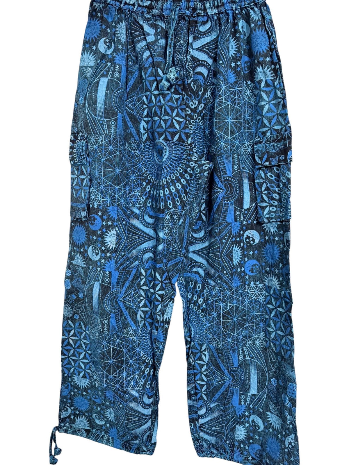 Geometric Cotton Cargo Pants | Handmade Nepal Boho Trousers