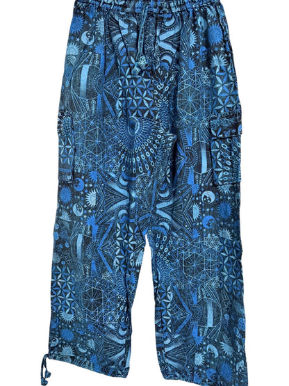 Geometric Cotton Cargo Pants | Handmade Nepal Boho Trousers