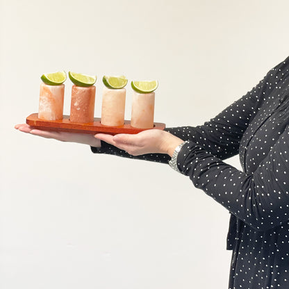 Himalayan Salt Shot Glasses & Wood Serving Stand - Set of 4