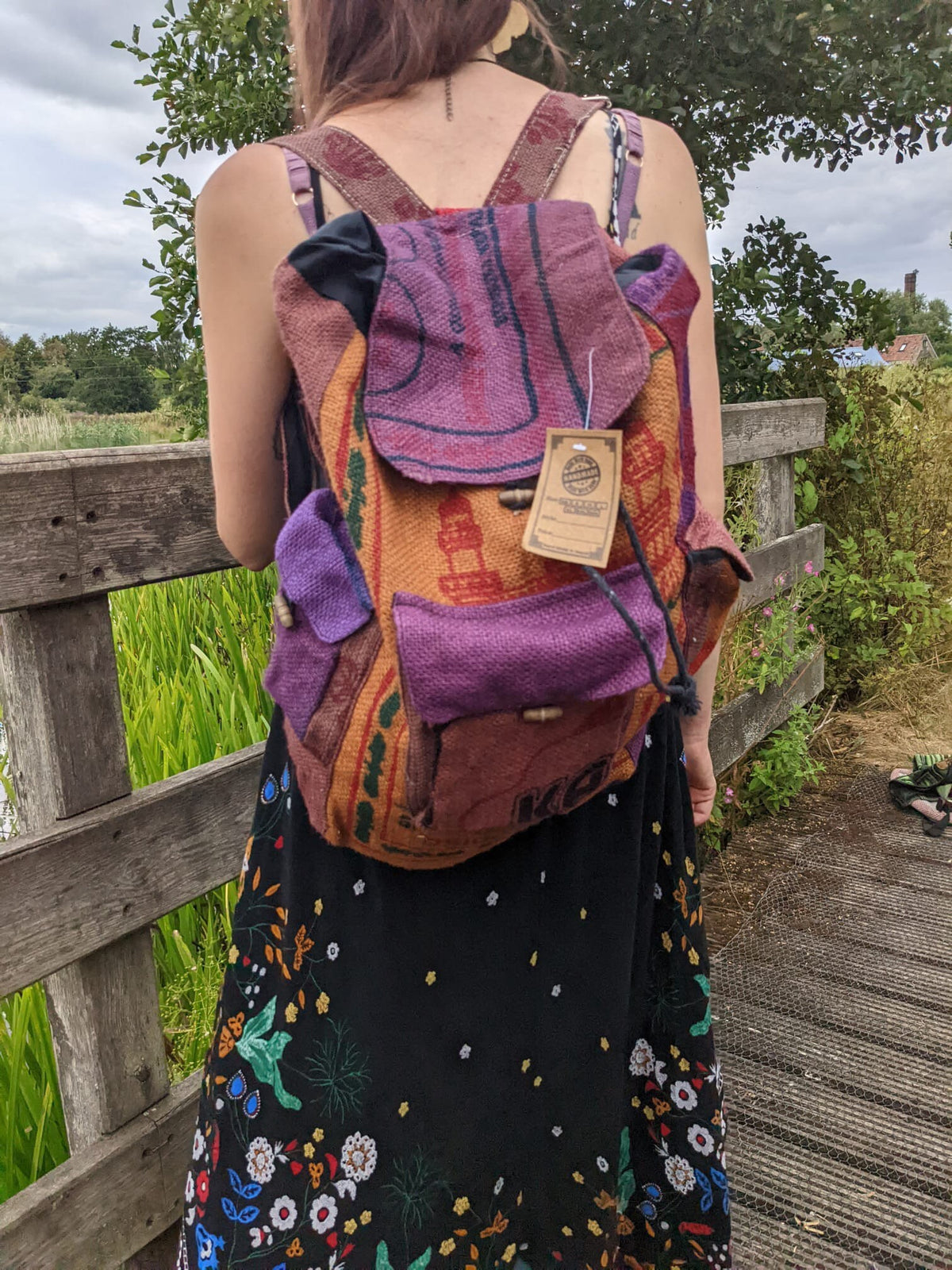 Recycled Rice Jute Backpack (Multicoloured)