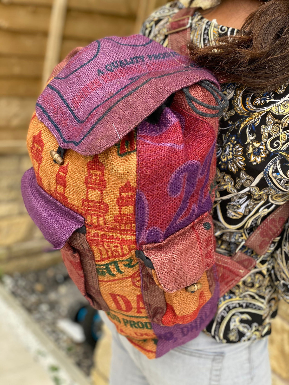Recycled Rice Jute Backpack (Multicoloured)
