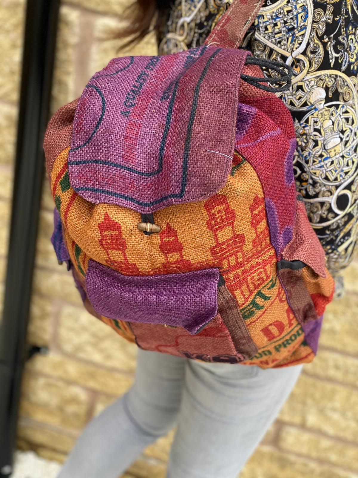 Recycled Rice Jute Backpack (Multicoloured)
