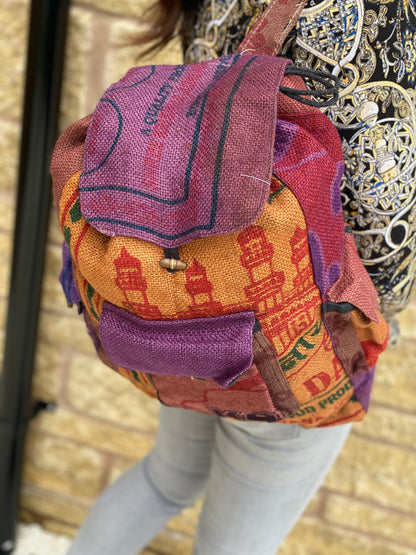 Recycled Rice Jute Backpack (Multicoloured)