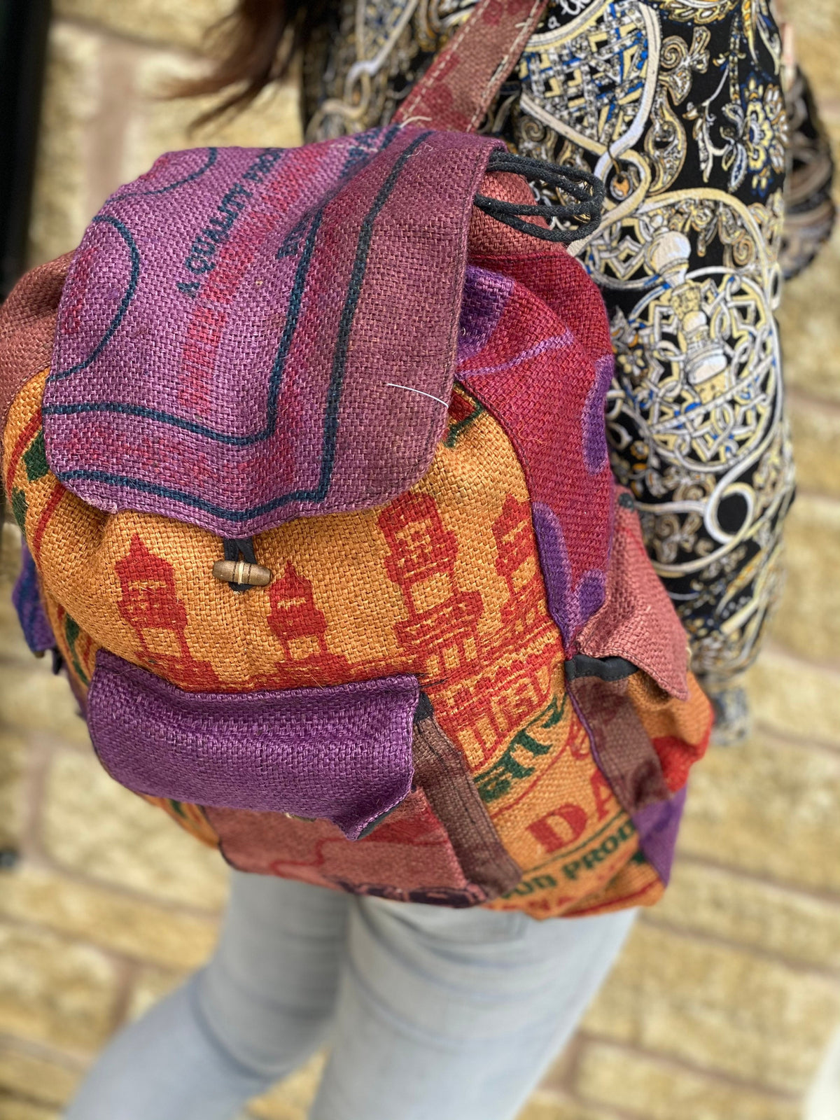 Recycled Rice Jute Backpack (Multicoloured)
